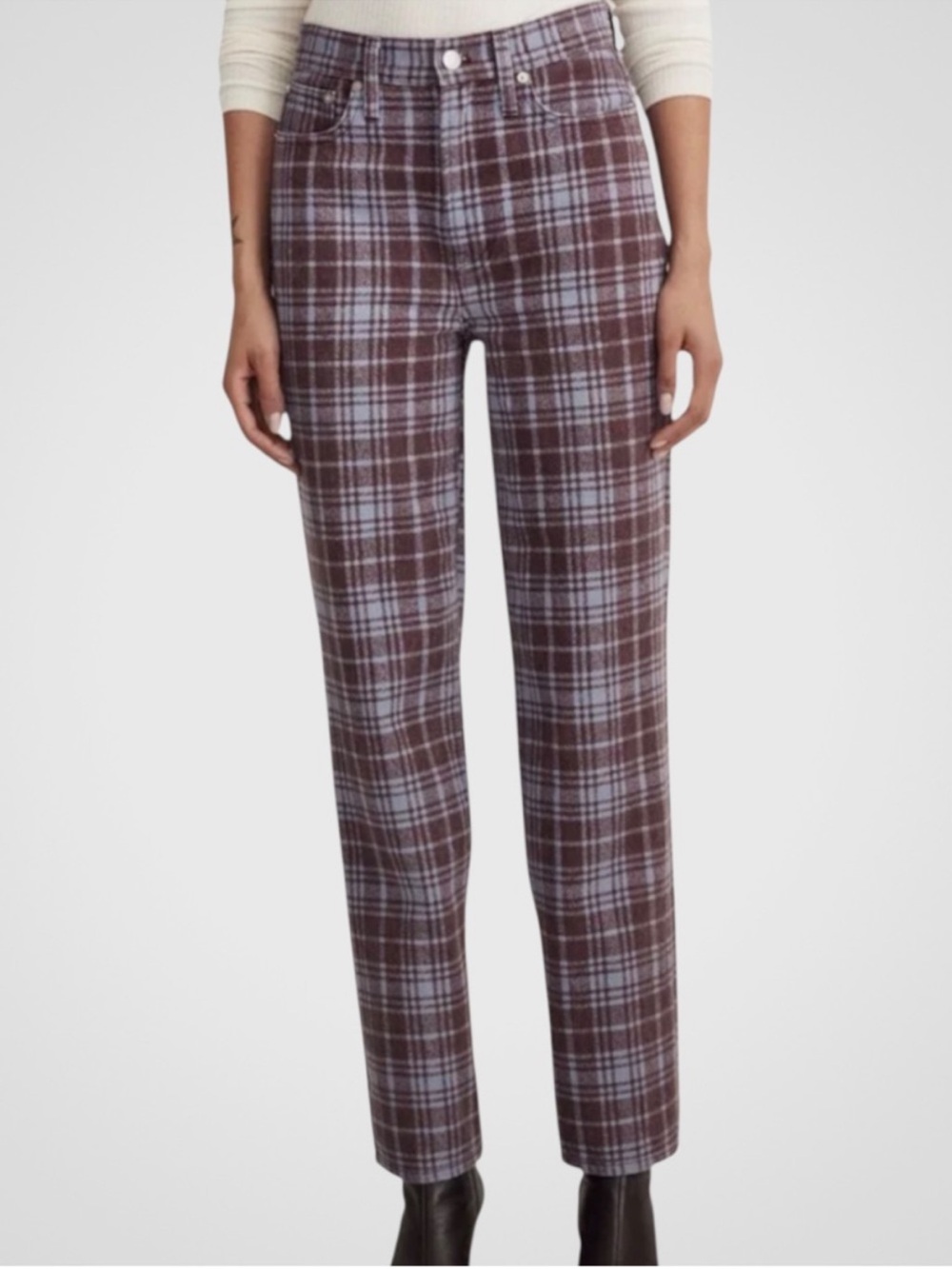 Like New Madewell The Perfect Vintage Straight Jeans Cabernet Plaid Size 26